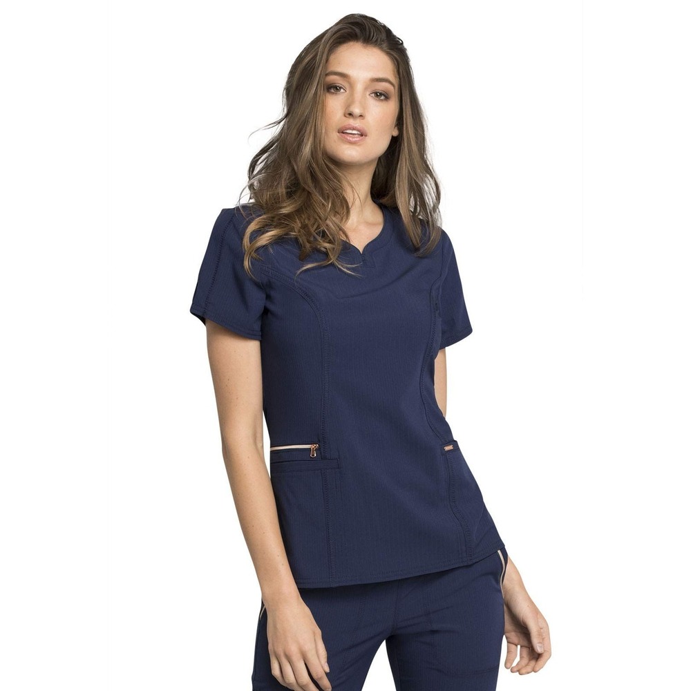 Cherokee Statement Women Scrubs Top‎ Ribbed V-Neck 3XL Navy Blue